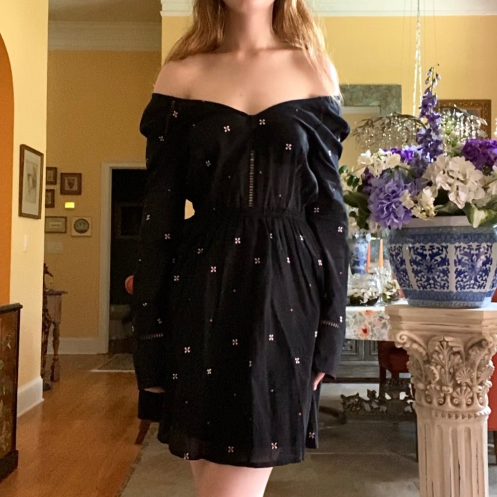 NWT Embroidered Black Mini Dress